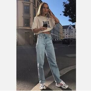 Agolde Sz 26 Criss Cross Upsized Straight Leg Jeans in Suburbia Blue